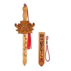 Natural Peach Wood Ward Off Evil Sword Hanging Crafts Taoism Yin Yang Tai Chi Eight Trigrams Dragon Mascot Feng Shui Props Decor