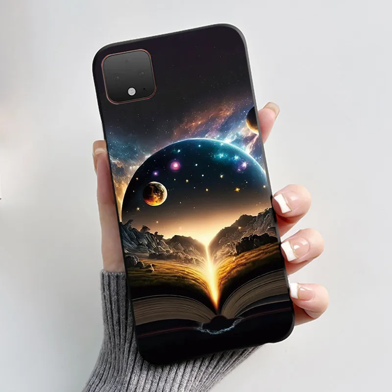 لهاتف Google Pixel 4 XL حافظة سوداء من السيليكون الناعم بتصميم أنيق على شكل جرو كرتوني، غلاف قطة على شكل أرنب أبيض منفوش #1