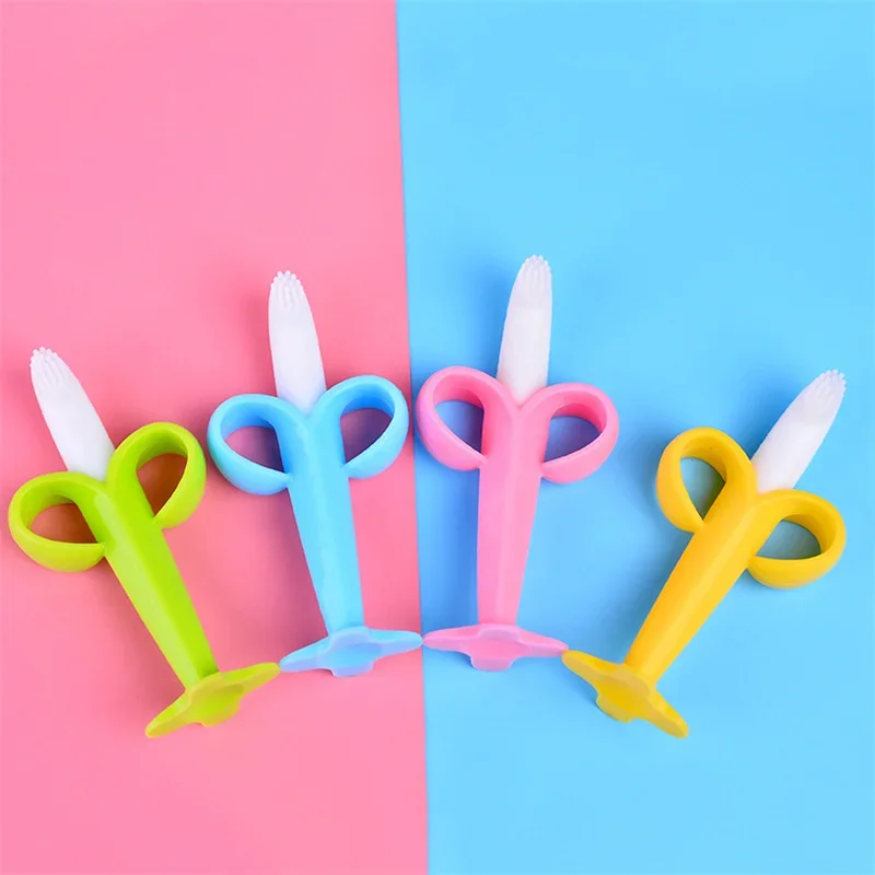 BPA Free Baby Training Toothbrush Silicone Banana Shape Chew Toy Safe Teether Teething Ring Gift for Newborn Infants