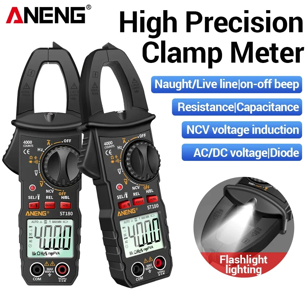 

ANENG ST180 Clamp Meter 4000 Counts Digital AC Current Multimeter Ammeter Voltage Tester Car Amp Hz Capacitance NCV Ohm Tool