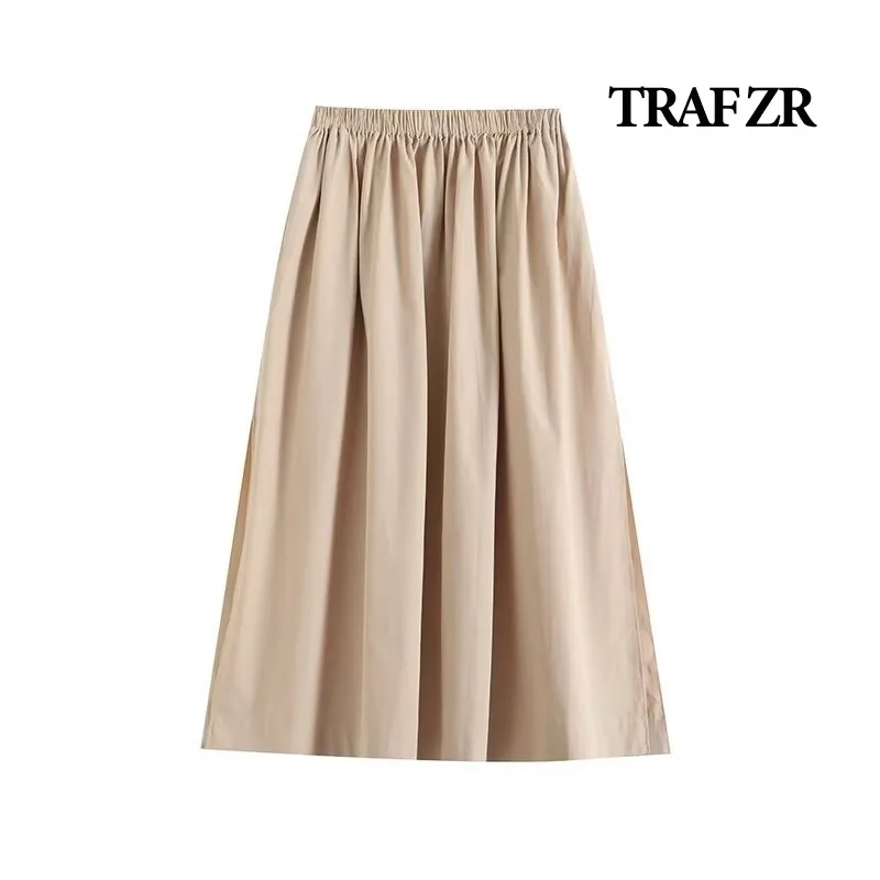 

TRAF ZR Long Skirts for Women Luxury Elegant Women's Skirts Casual Solid Harajuku Fashion Y2k Skirt Evangelical Women's Skirt