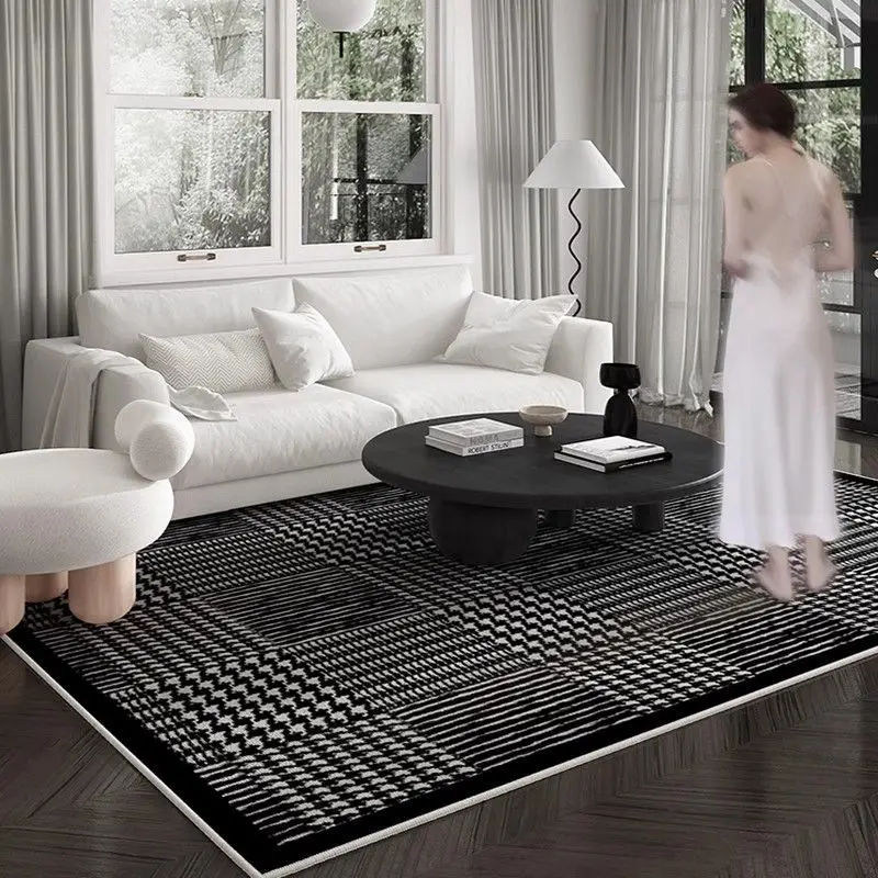 Light Luxury Simple Style Living Room Black Carpet Soft Room Decor Bedend Antiskid Rug Easy Clean Coffee Tables Mat Large Area