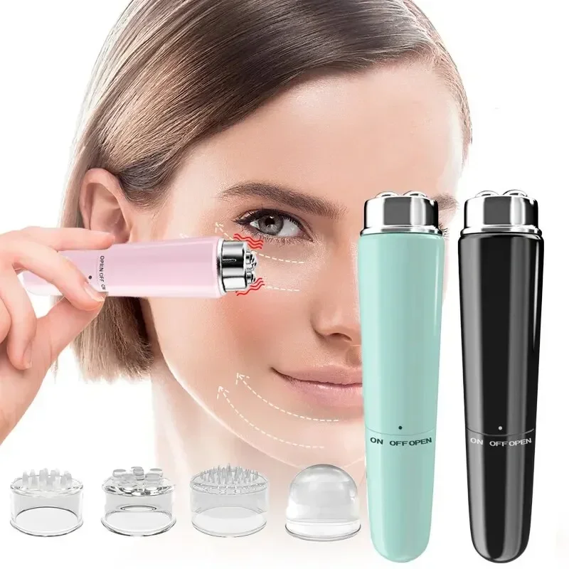 Mini Massage Pen Portable 4 Head Electric Eye Massage Instrument Tools Relax Device Lift Face Vibration Stick Health Care White view 2