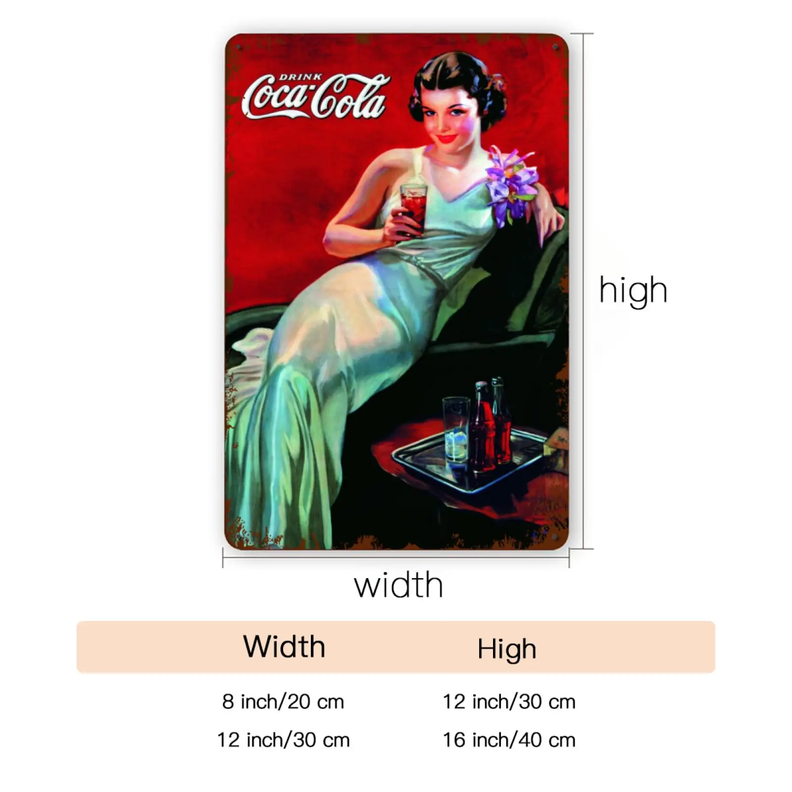 Retro Coca-Cola Tin Sign, Mulher Metal Cartaz, Vintage Wall Decor, Coca-Cola, Pub, Restaurantes, Café, Placa de clube, Homem Caverna, 8