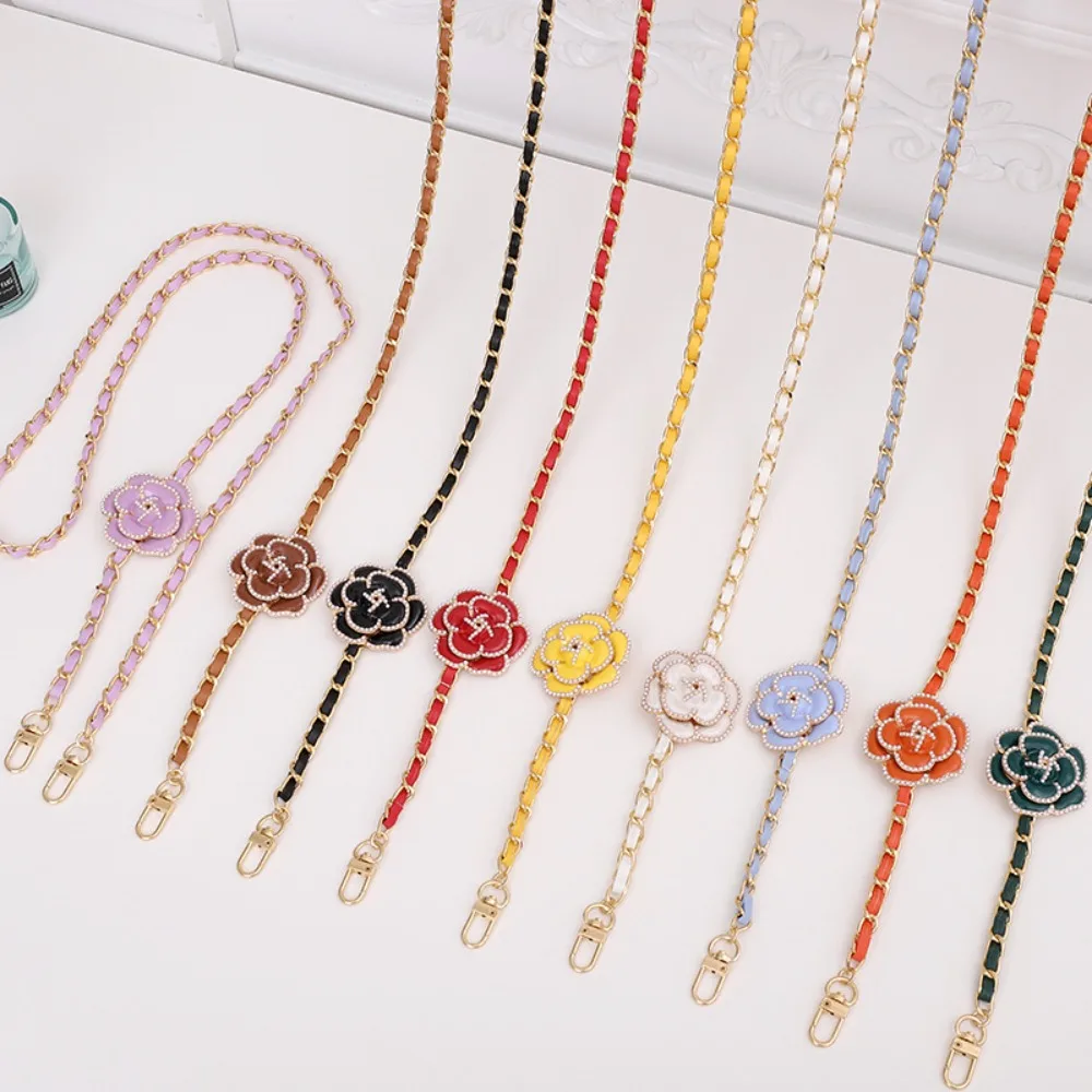 

Ремешок-цепочка для телефона с защитой от потери, кожаный, класса люкс, с камелиями, для ношения через плечо, для девушек и женщин