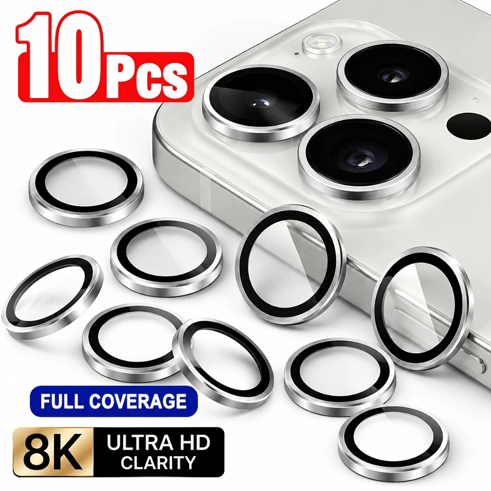 NNBILI 10pcs Ultra HD Full Cover Camera Lens Protector,for iPhone 17 16 15 14 13 12 11 Pro Max 17, Anti-scratch Lens Protectors