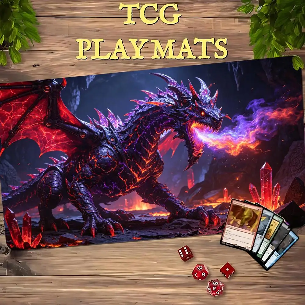 Inferno Shadow Dragon TCG Playmat 35X60CM Lava Cave Purple Fire Dragon Magic Mat Non-Slip Durable Stitched Edge Tabletop Playmat