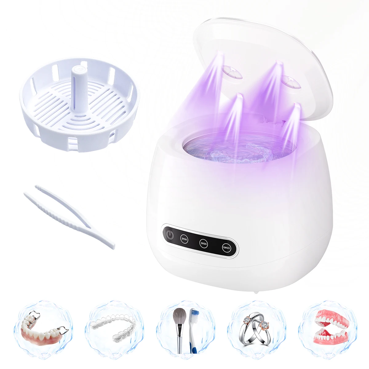 Limpiador ultrasónico automático para dentaduras postizas, máquina de limpieza profunda USB para joyería, correa de reloj, cepillo de maquillaje, accesorio para el cuidado Dental, 48KHZ