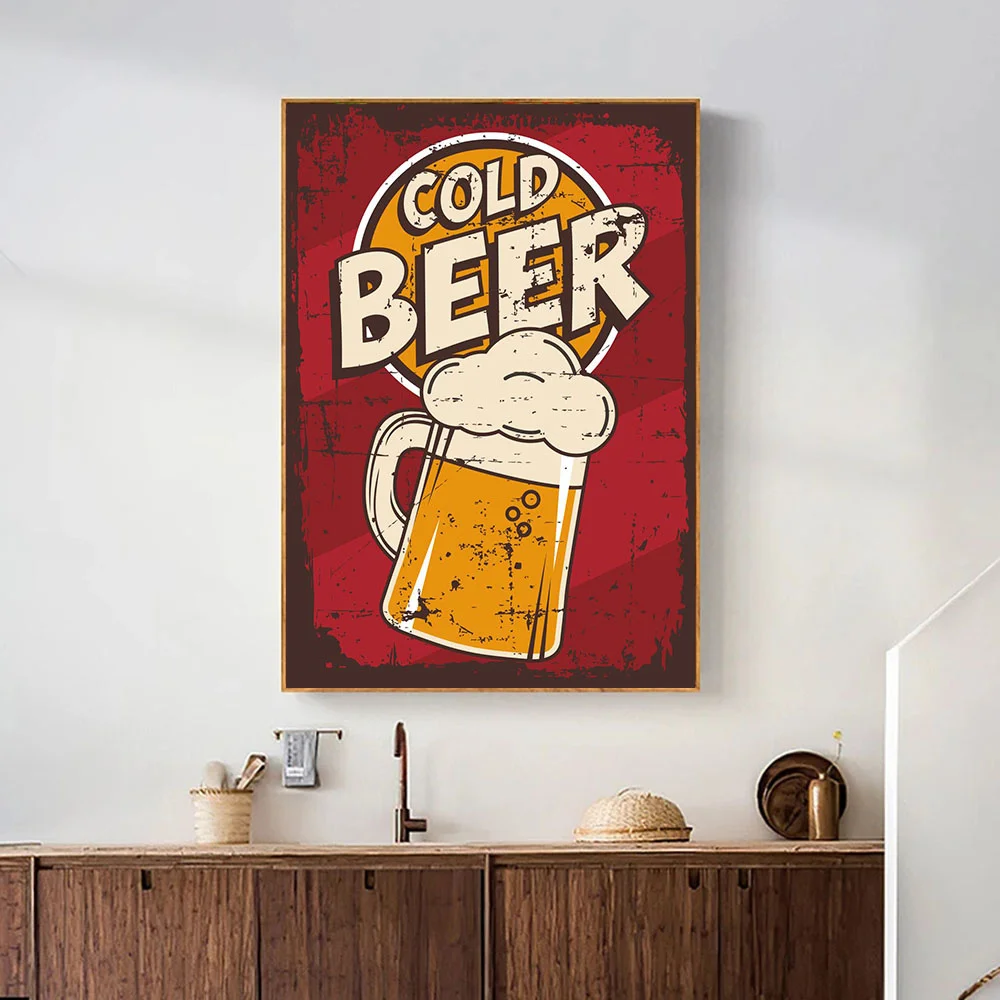 Vintage Beer Wall Art Poster Retro Beer Premium Quality Fresh Beer Best in Town Canvas Painting Retro Bar Restaurant Decor Mural