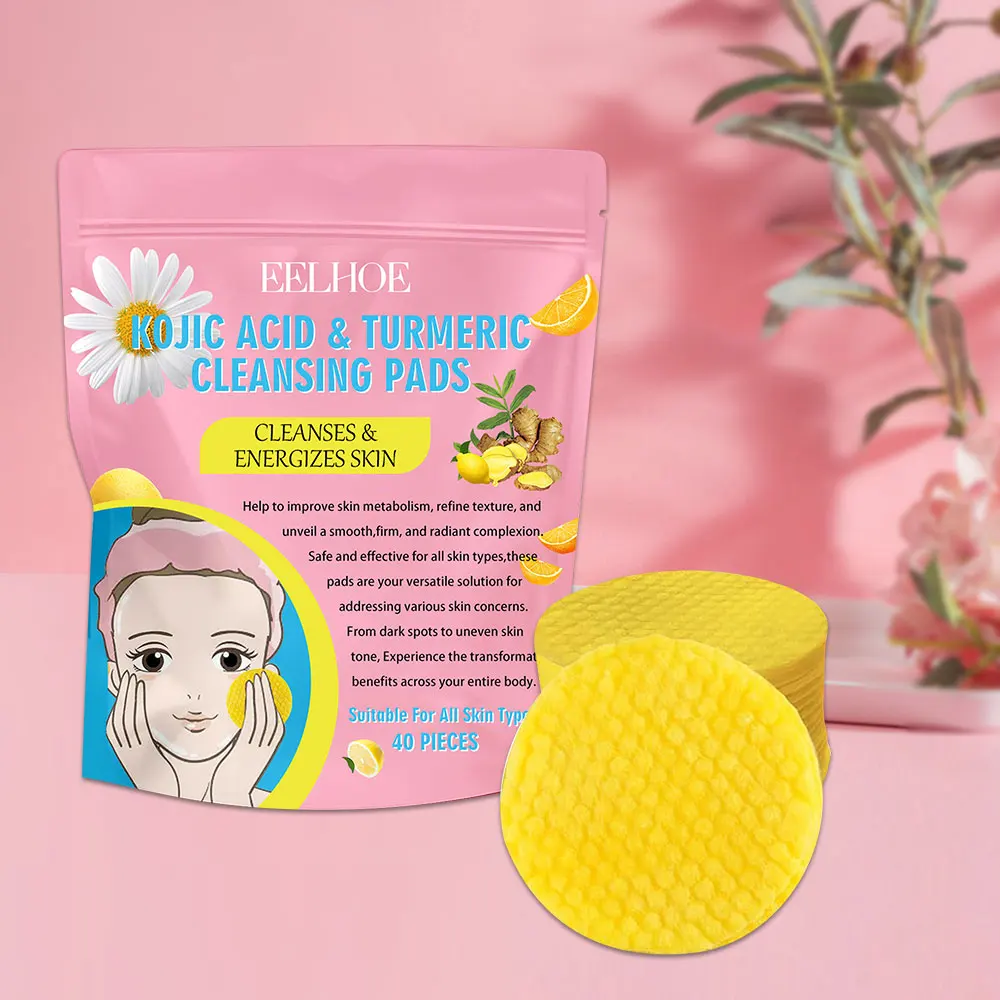 Natural Ingredients Turmeric Cleansing Pads Cleaning Patch Facial Sponges Kojic Acid Sponge Suitable for Face And Whole Body