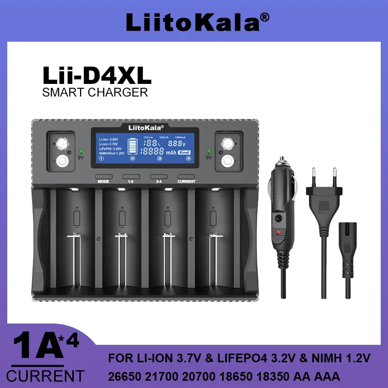 LiitoKala D4XL M4S  21700 18650 3.7V Li-ion 3.2V LiFePO4 1.2V NiMH/Cd 26650 26700 32700 D AA AAA 9V LCD Display Battery Charger