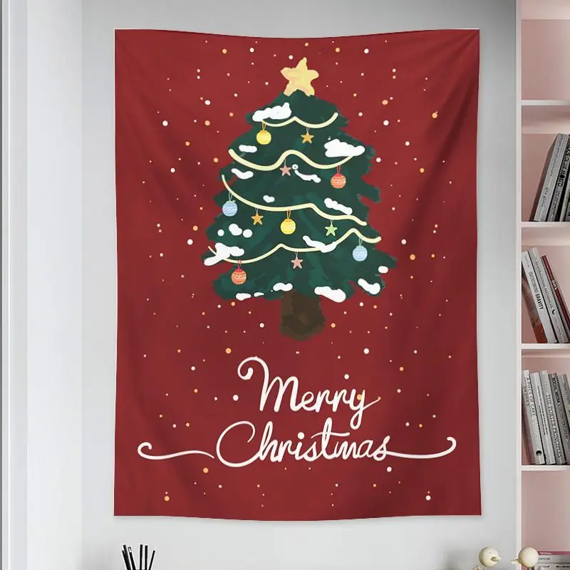 VIKAMA Four Christmas Tree Collage Wall Tapestry Watercolor Green Pine Ornament Gift Merry Holiday Festive Set Variety Decor
