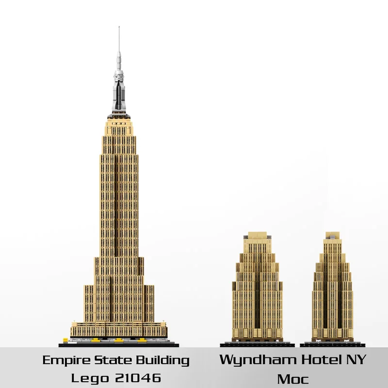 Set di blocchi MOC in scala 1:800-modello Wyndham Hotel NY, 922 pezzi, regalo appassionato di architettura, Kit di costruzione creativa