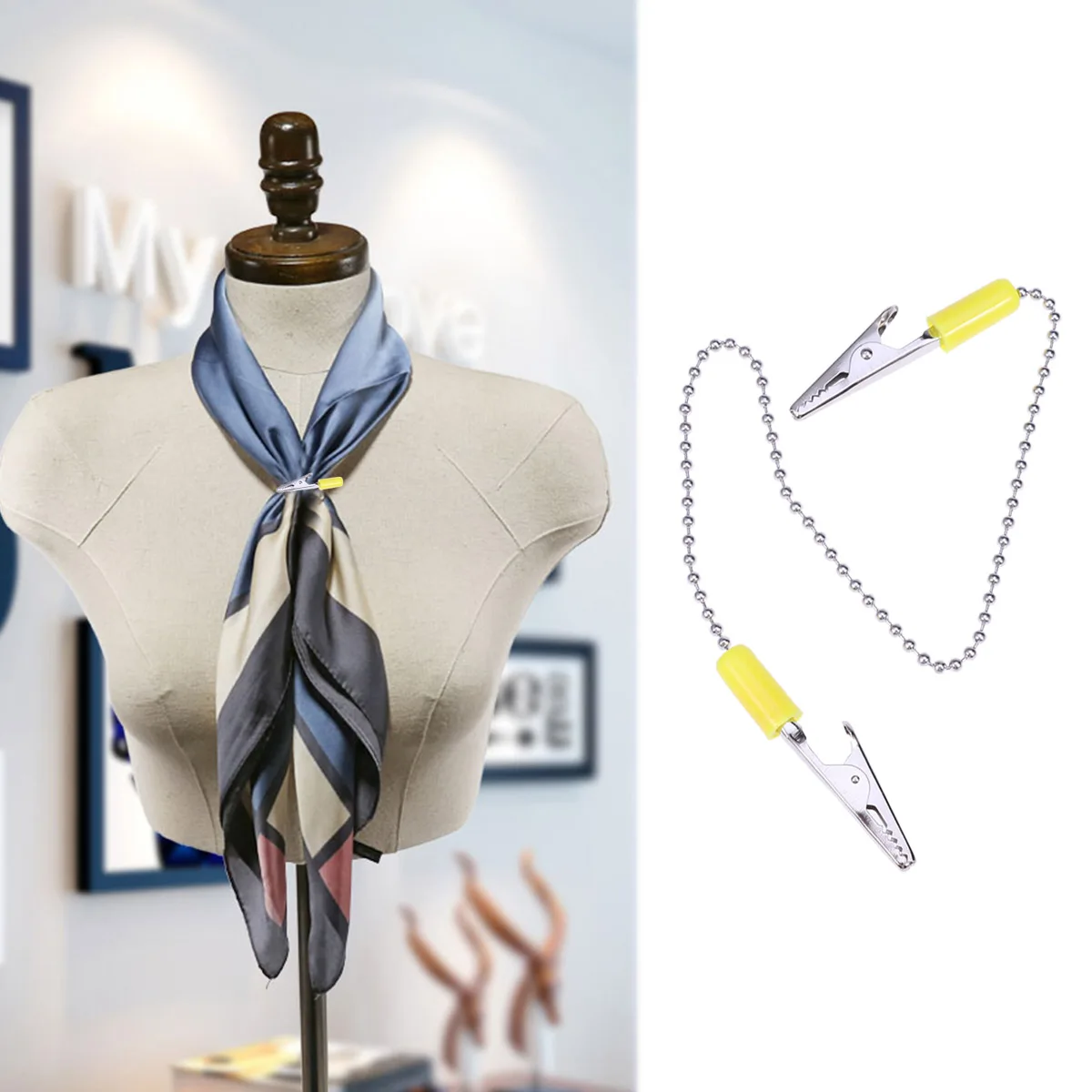 

Stainless Steel Bib Clips Ball Chain Spring Loaded for Use Lightweight Durable Napkin Holder Yellow Color Dental