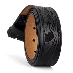 BISON DENIM Belts Without Buckle Two Layer Embossed Cowhide No Buckle Strap Pin Buckle Belt High Quality Male Belts For Jeans