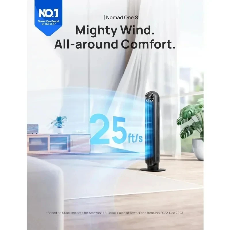 Tower Fan for Bedroom Smart Oscillating Quiet Floor Fans Standing Bladeless Fan with Remote and WiFi Voice Control