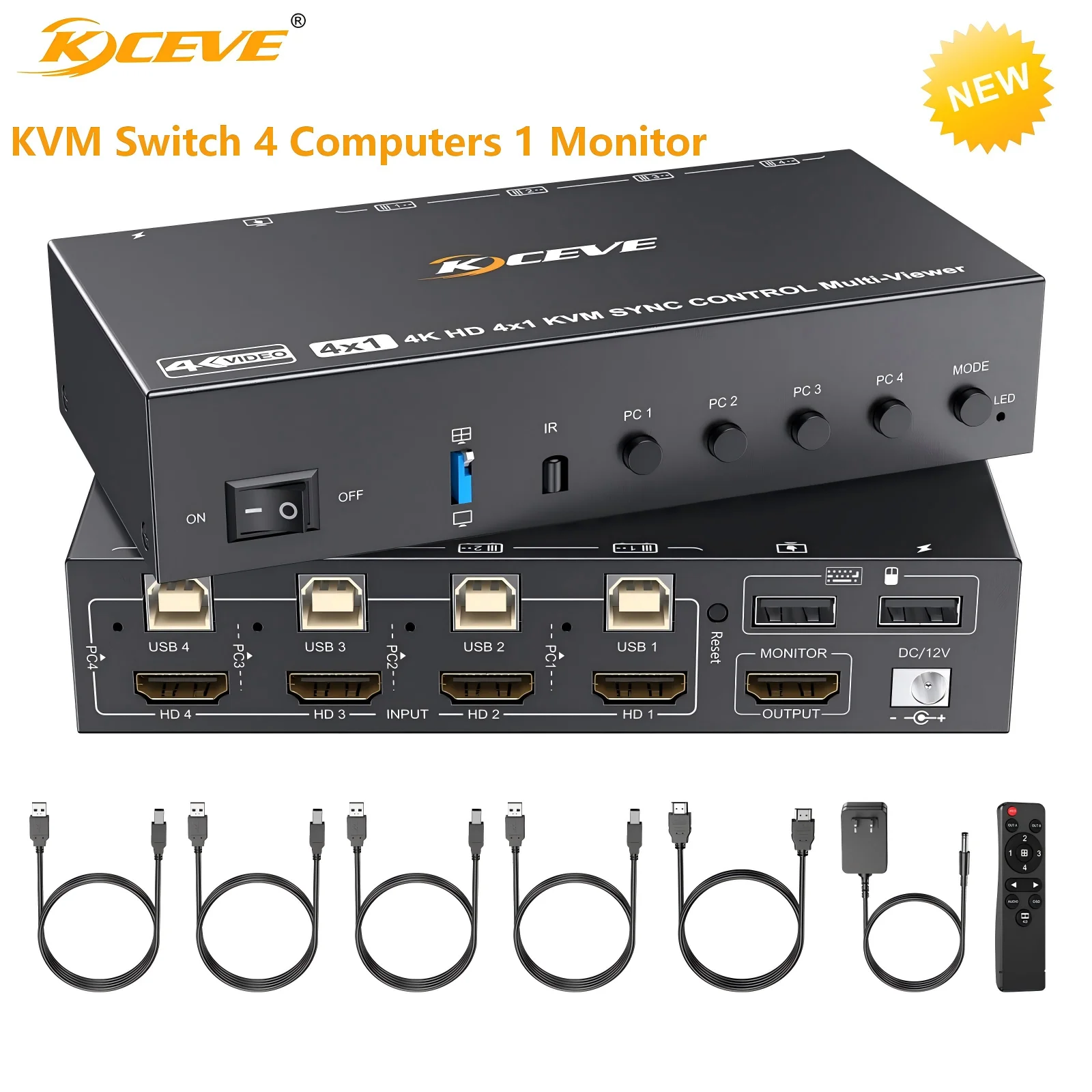 HDMI Multiviewer,KVM Switch 4 Computers 1 Monitor,Seamless Switch 7 Display Modes HDMI KVM Switch 4K, Hotkey Switch/IR Remote