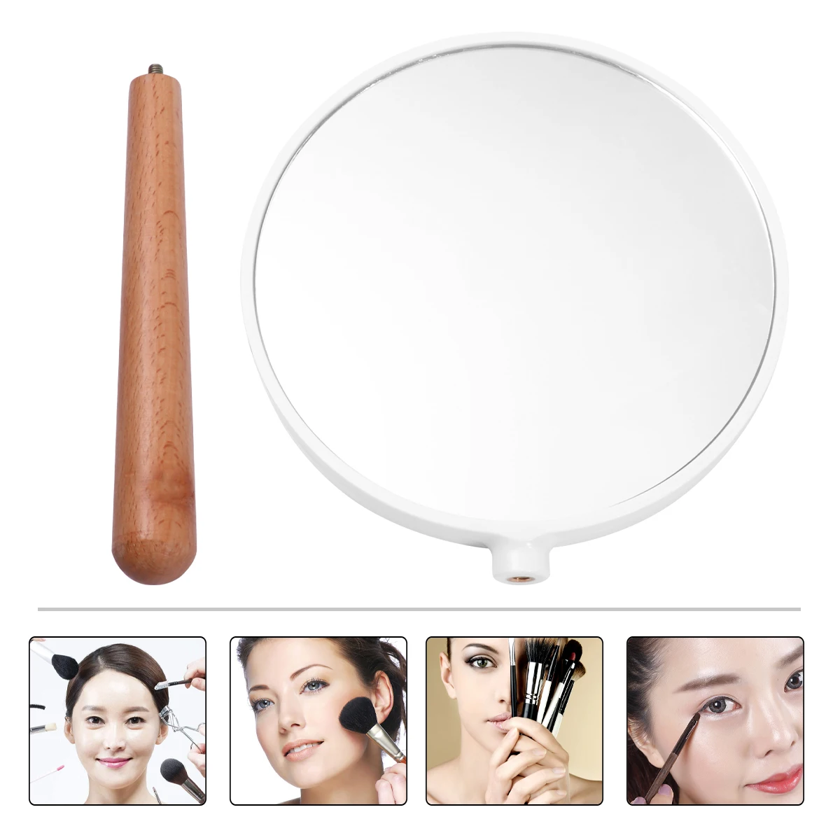 

Handheld Makeup Mirror Double Side Magnifying Makeup Mirror Wood Vintage Hand Round Mirror Beauty Salon Special Makeup Mirror