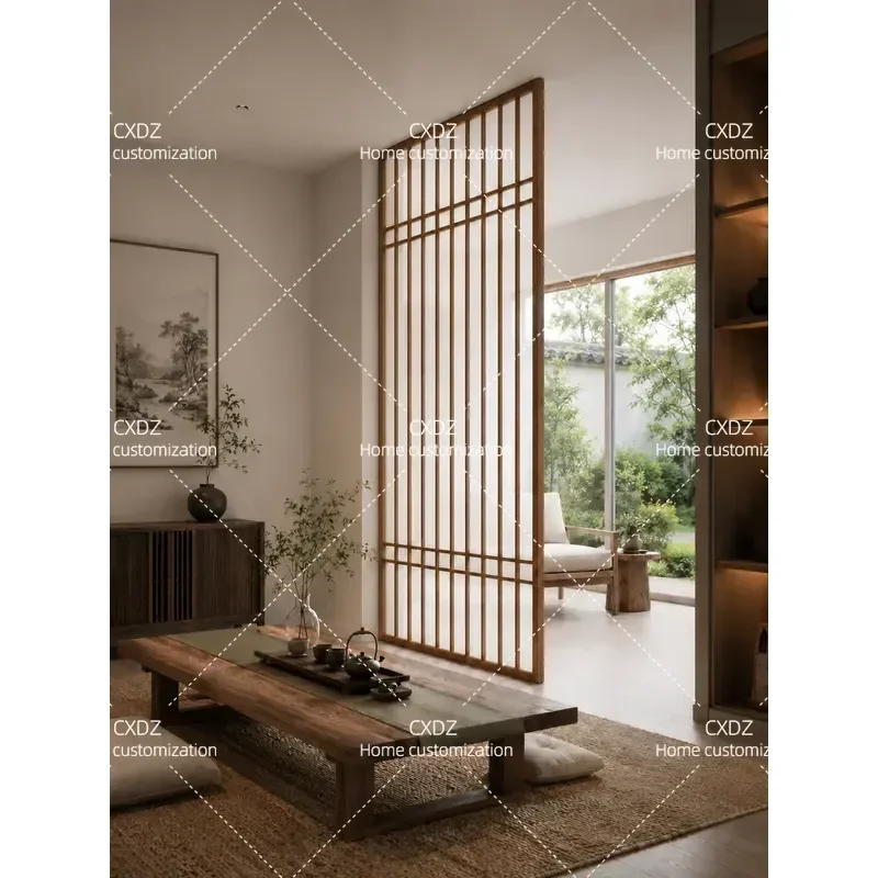 Solid Wood Grille Screen Partition Zen Song Style Aesthetics Room Divider for Living Room Office Tea Room Shading Hallway