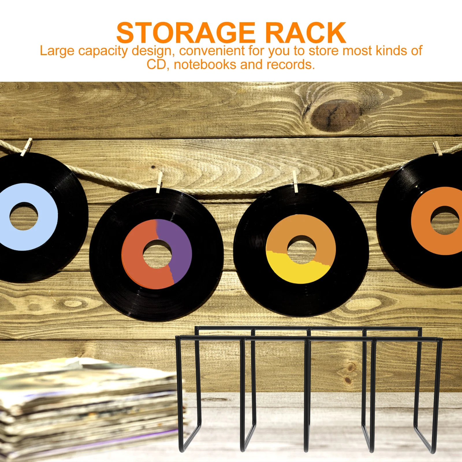 Iron Record Storage Rack CD Holder Desktop ganizer Large Capacity Office Bedroom Living Room Vinyl File Magazine Bookend