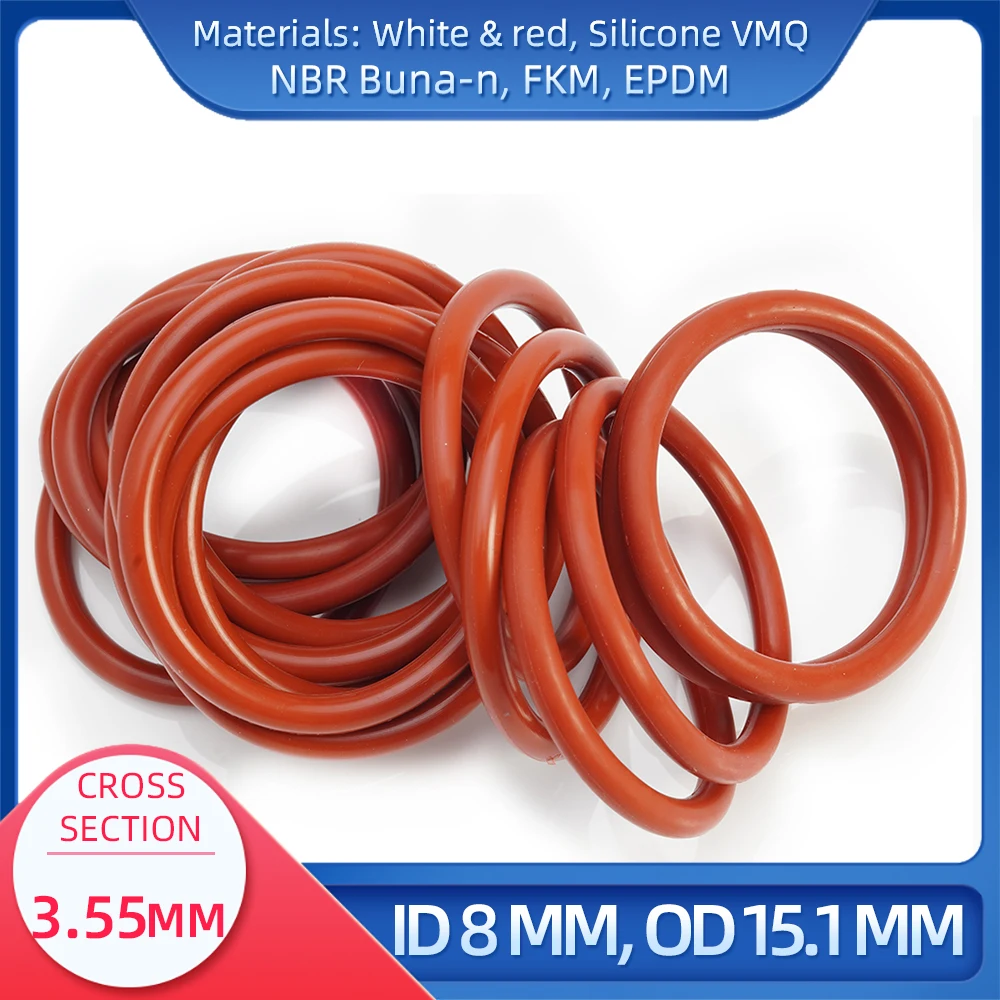 

O Ring CS 3.55 mm ID 8 mm OD 15.1 mm Material With Silicone VMQ NBR FKM EPDM ORing Seal Gask