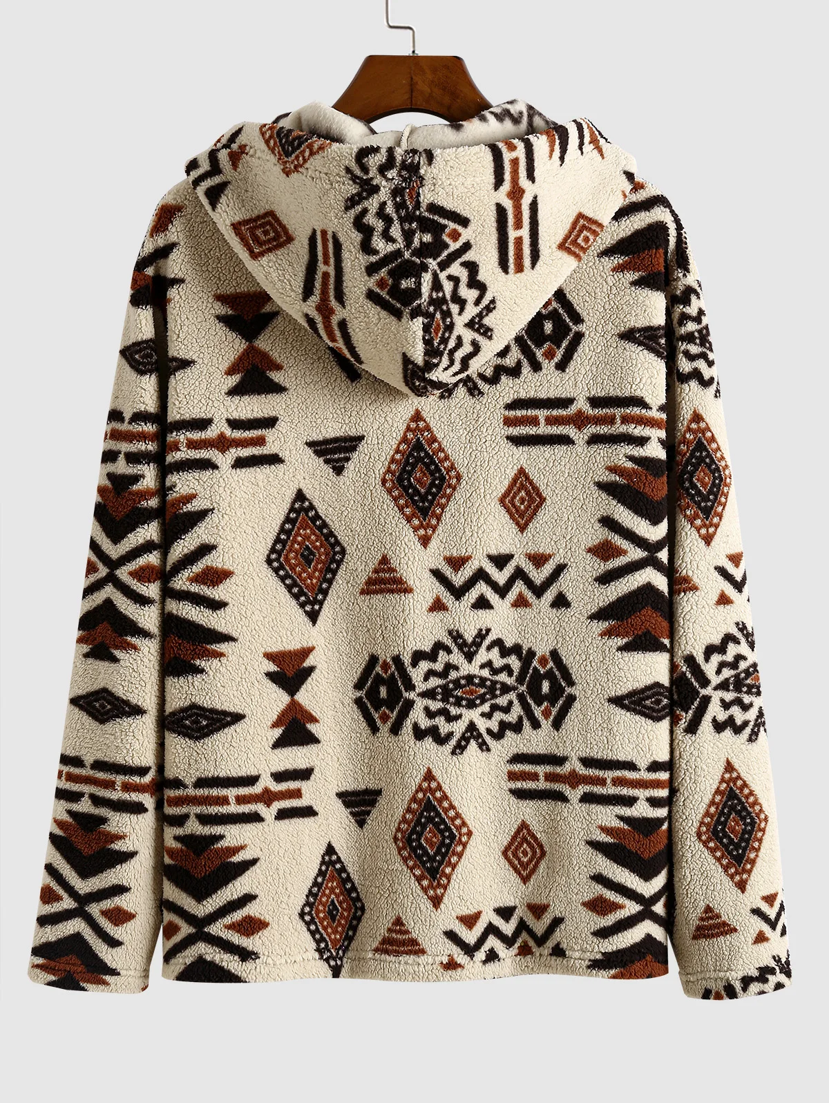 Men's Coat Jacket Hooded Ethnic Style Pockets Tribal Geo Aztec Printed Fluffy Teddy Coat Fall Winter Unisex Hoodie Tops Coats