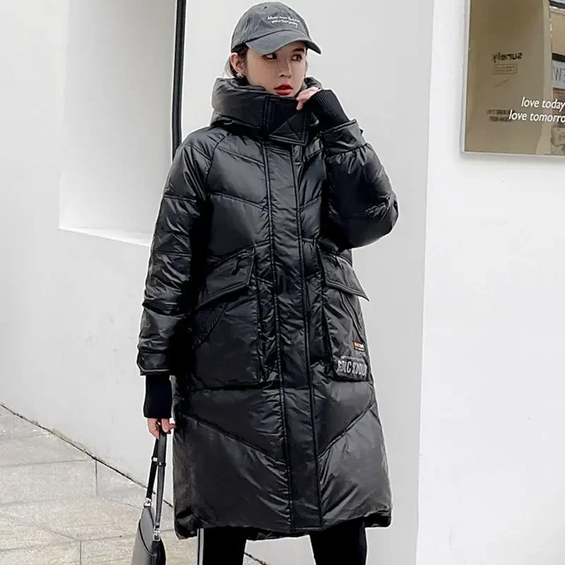 2023 New Women Down Jacket Winter Coat Female Mid Length Version Parkas Loose Thick Warm Outwear Hooded Leisure Time Overcoat