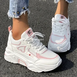 2023 New Letter Graphic Lace-up Wedge Sneakers Women Breath Thick Bottom Shoes Lace-Up Flat Leisure Shoes Outside Fashion Casual