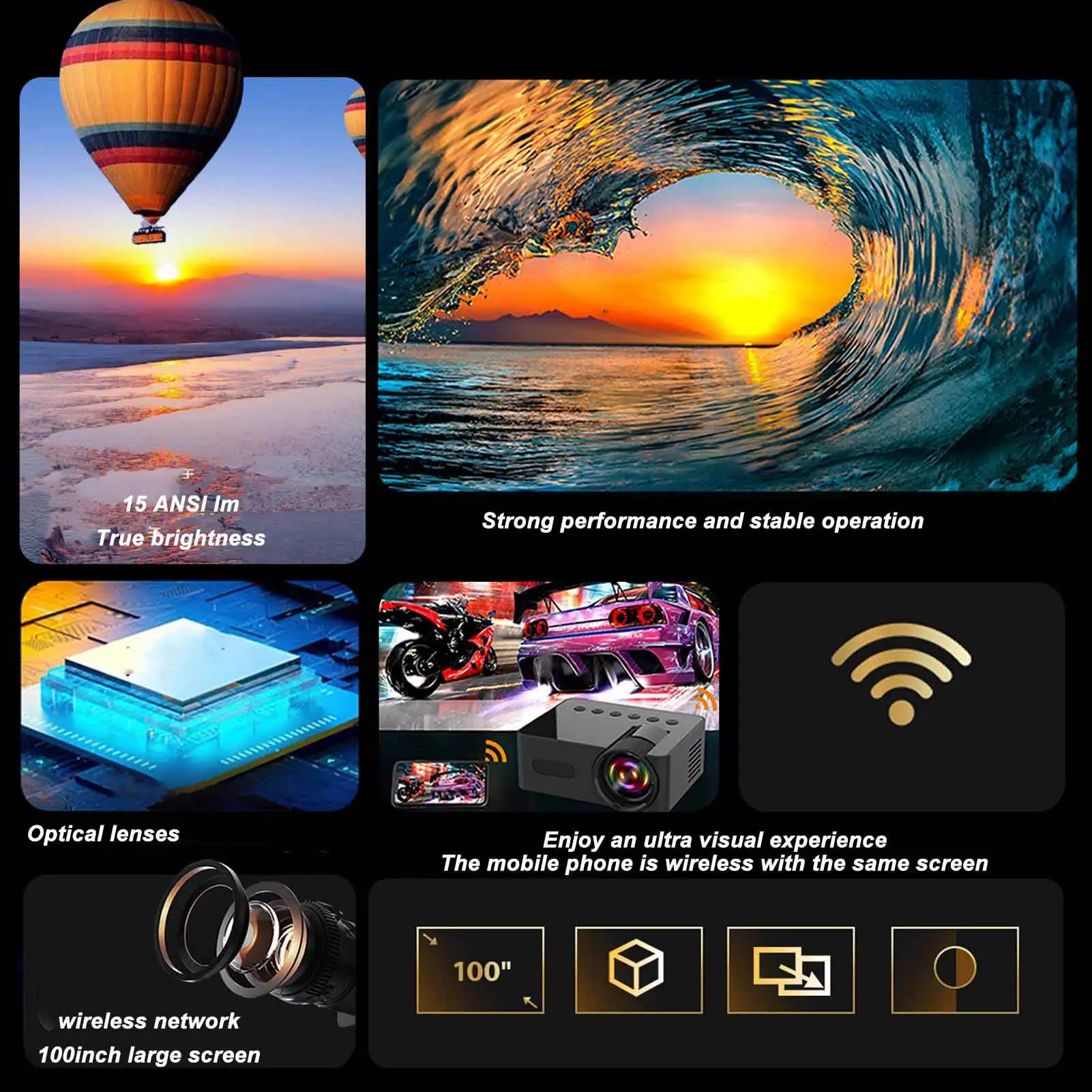 Proyektor Mini Multifungsi HD 1080P Proyektor Video Home Theater untuk Proyektor Portabel Dalam Ruangan dan Luar Ruangan