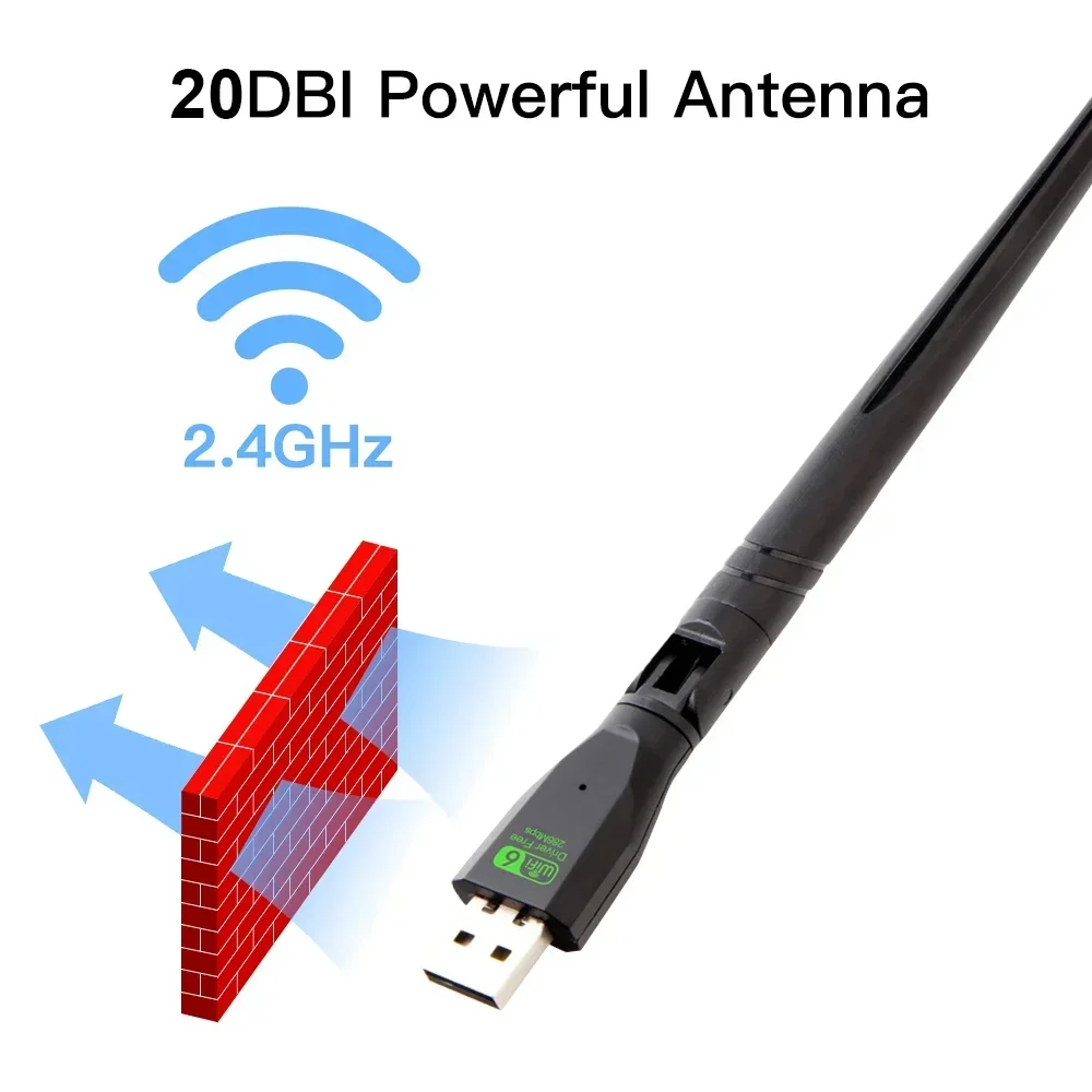 안테나 신호 수신 USB 와이파이 6 어댑터, 300Mbps 네트워크 카드 동글, 2.4GHz, 노트북 윈도우 10 11 드라이버 무료