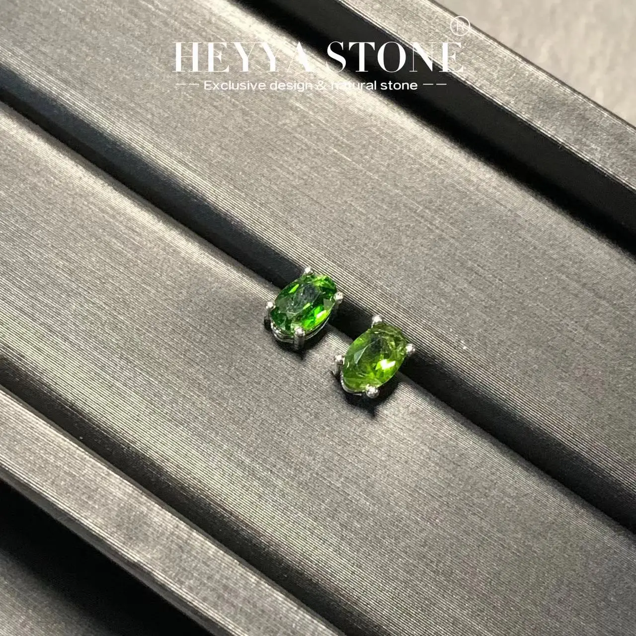 HEYYA STONE Oval Natural Diopside Stud Earrings For Women 925 Silver Simple Fine Jewelry Stone Gemstone Classic Style