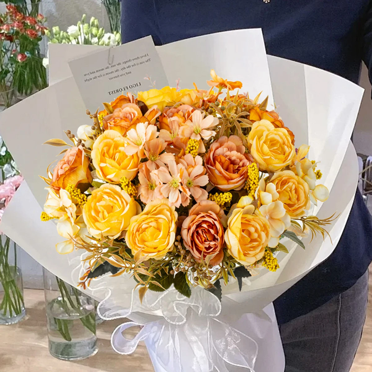 Bonsai Garden Wall - 造花シルクローズ牡丹結婚式の花嫁のブーケホームルームテーブル屋外庭壁 Diy ギフト装飾アクセサリー盆栽