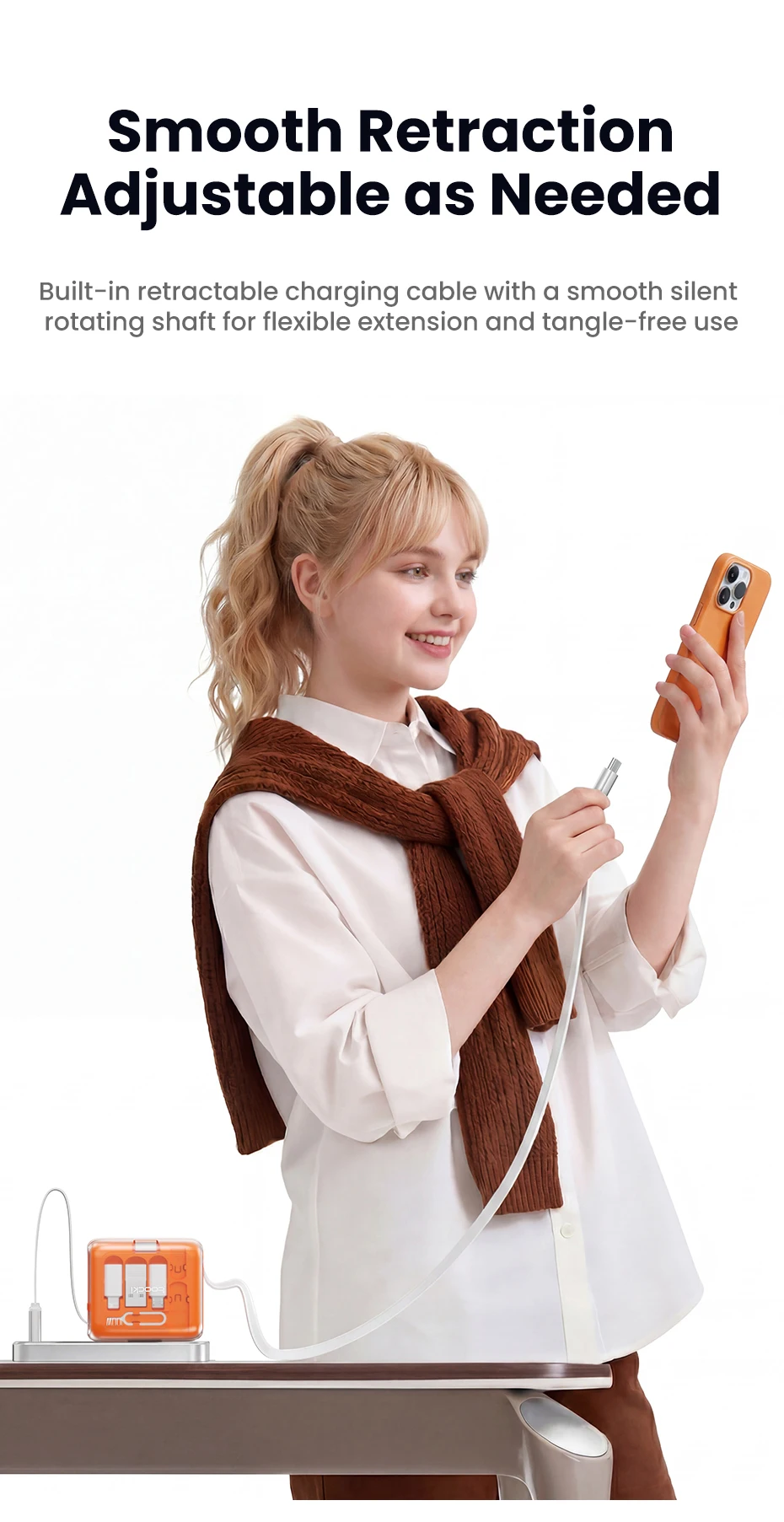Toocki PD100W Einziehbares Schnellladekabel-Set mit verstecktem Telefonständer & Multi-Adapter für iPhone 16 15 Samsung S23 Xiaomi – Detail 6