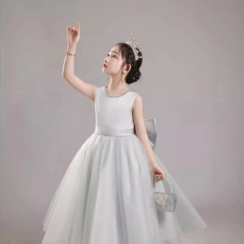 

Gray Children's 2025 High-end Princess Dress for Girls Birthday Host Costume Piano Performance