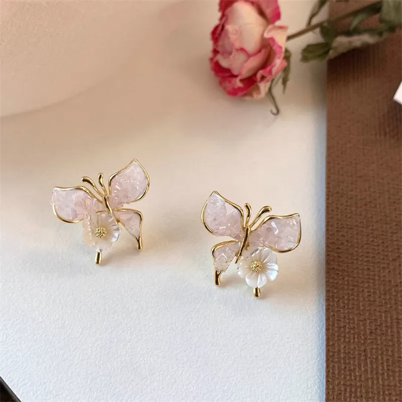 Korean Fashion Color Crystal Flower Butterfly Earrings for Women Exquisite Elegant Earring Wedding Party Luxury Jewelry Gift