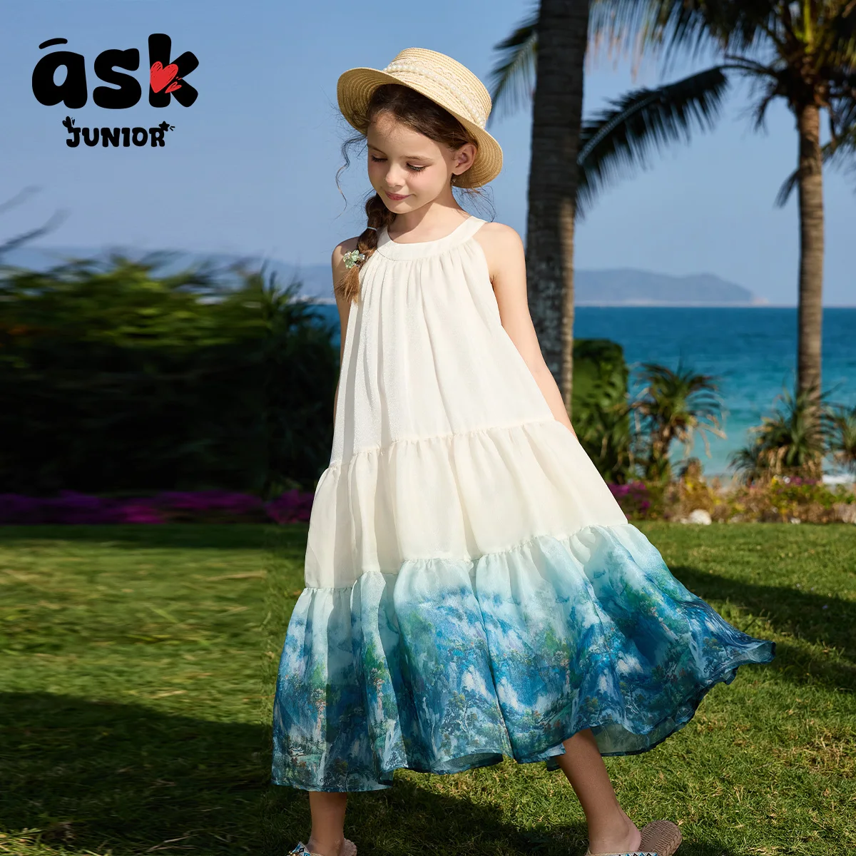 فستان بناتي صيفي برقبة دائرية وطبعة حبر لطخة #6