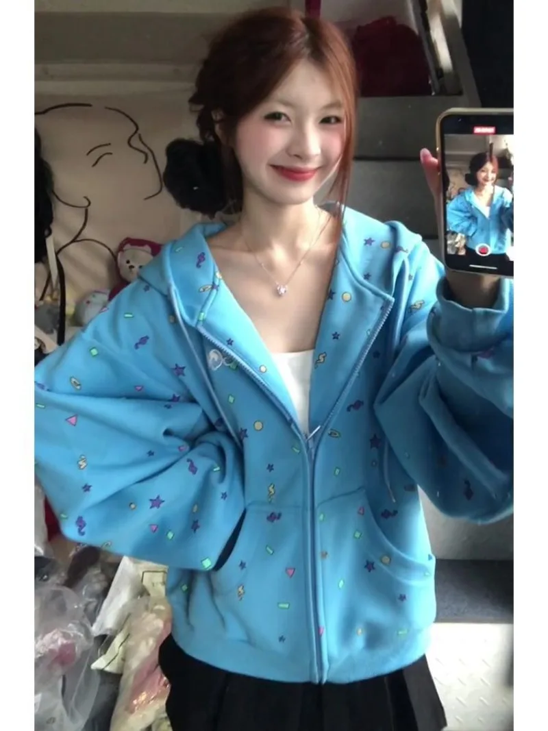 Blue Series Elegant en voortreffelijk Losse, veelzijdige ritssluiting met capuchon Lente- en herfstverkleedcollectie Casual modetrends