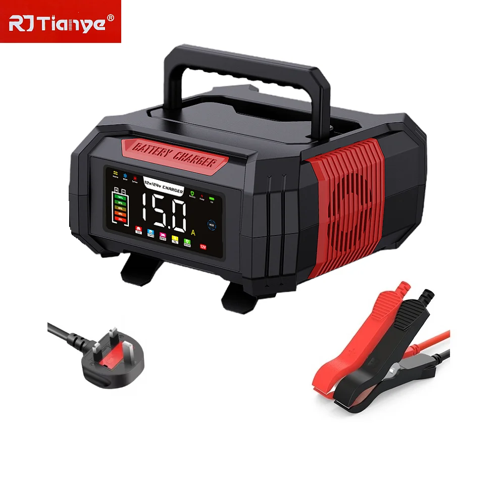 

Автомобильное зарядное устройство с британской вилкой 12V15A/24V8A, умный импульсный ремонт, Agm Gel, свинцово-кислотный аккумулятор, зарядка аккумулятора мотоцикла, светодиодный дисплей