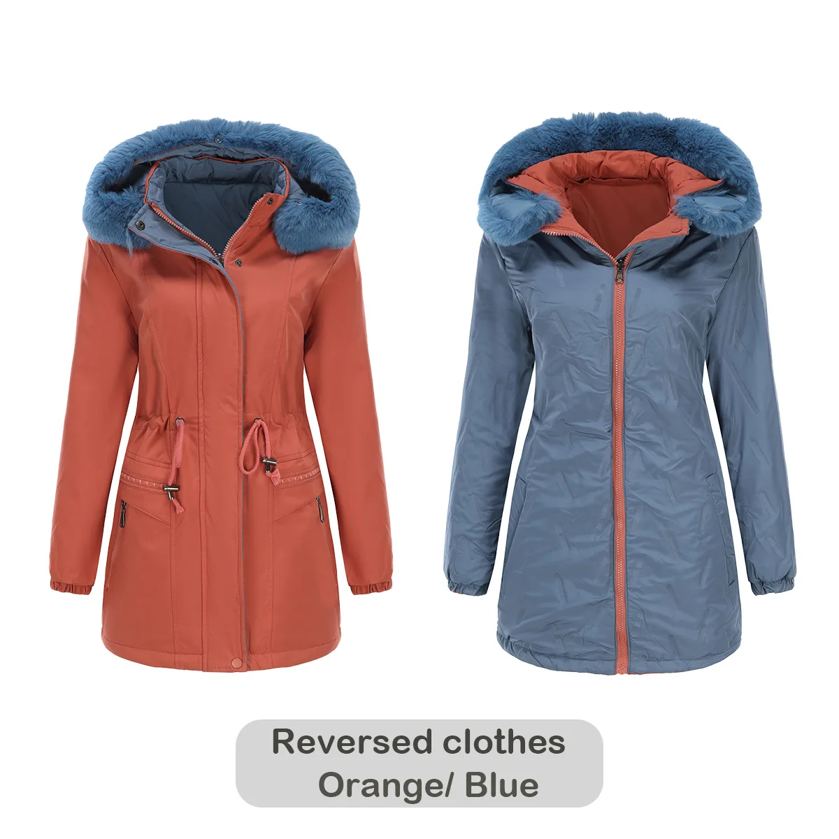 Autumn Winter Women\'s Parka Coats Female Double Sided Warm Cotton Jacket Detachable Cap Zipper Thick Cotton Fur Collar Jacket