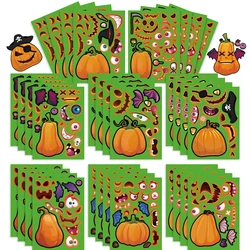 8/16Sheets Halloween Pumpkin Puzzle Stickers Make a Face Kids Toy Funny Assemble Jigsaw DIY Game Boys Girls Children Party Favor