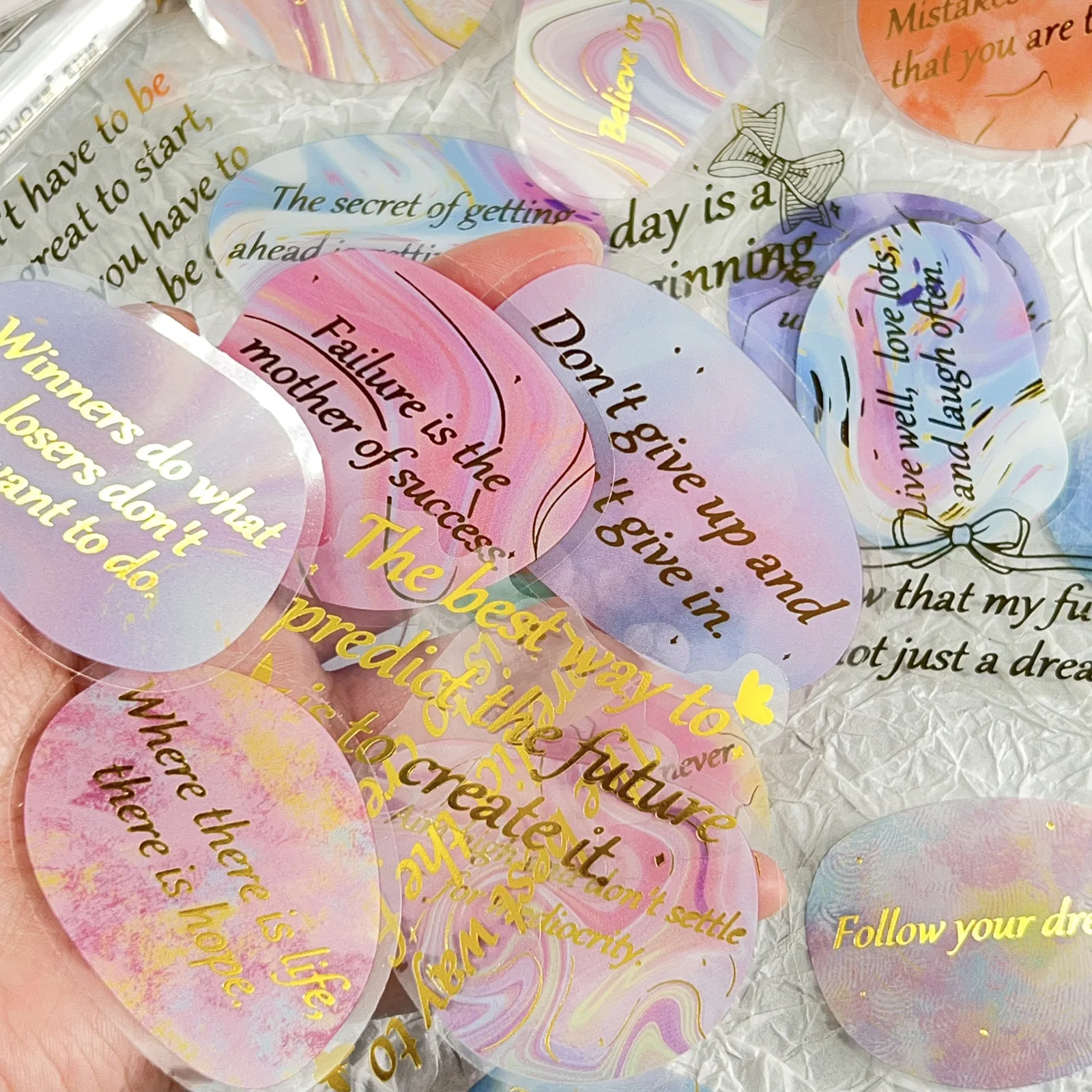 50PCS Transparent Retro Cartoon Stickers Pack Soft Light Twinkle Hot Stamping Decals DIY Decorative Guitar Phone Luggage Decal