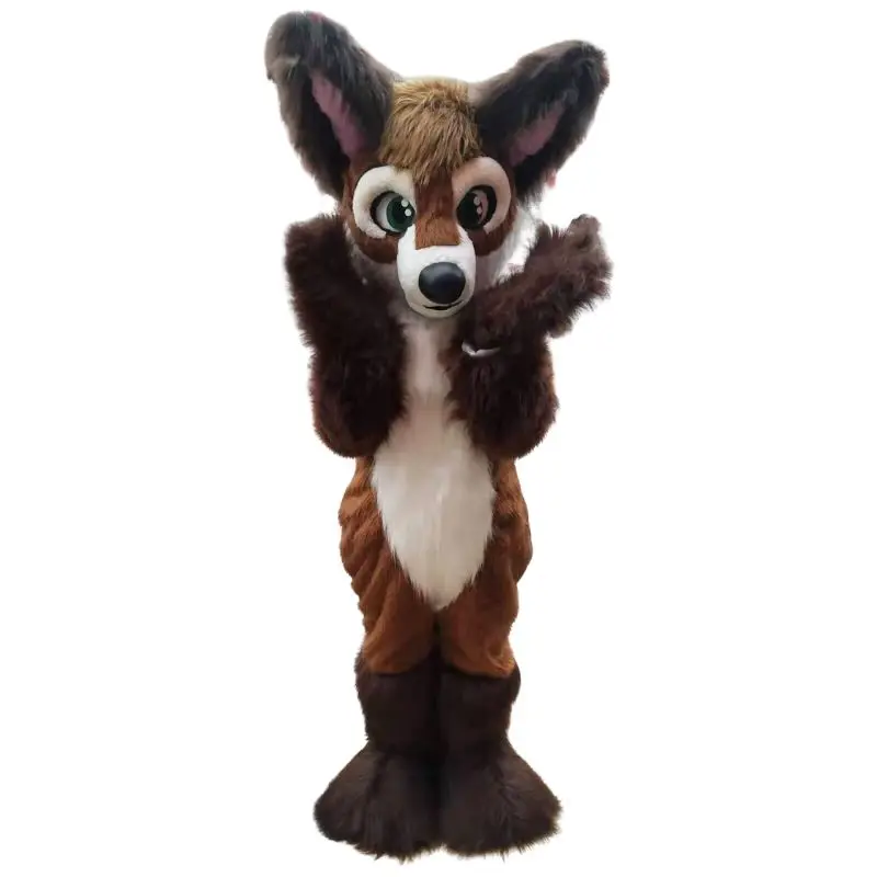 Traje de mascote raposa para o Halloween, Pele longa, Terno Husky Dog, Fursuit para festa, Cosplay