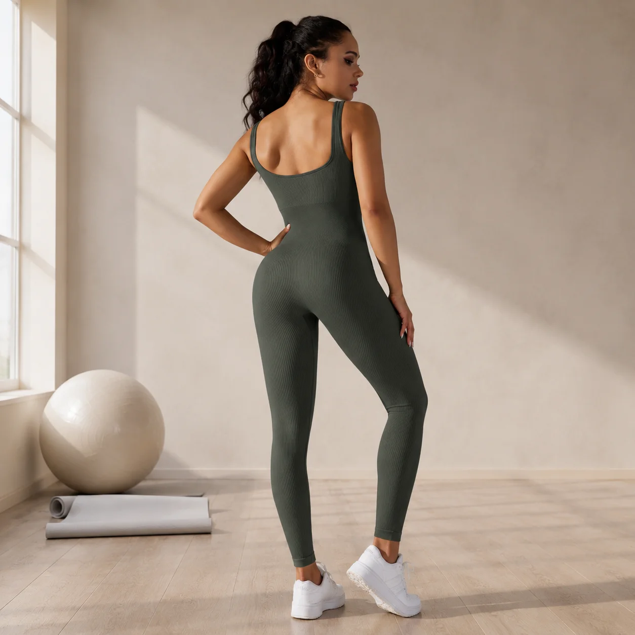 1PC Fitness Sports Jumpsuit Screw Thread Sleeveless Bodysuit Women Seamless Set Full Seasons Casual Fitness Sporty Playsuit