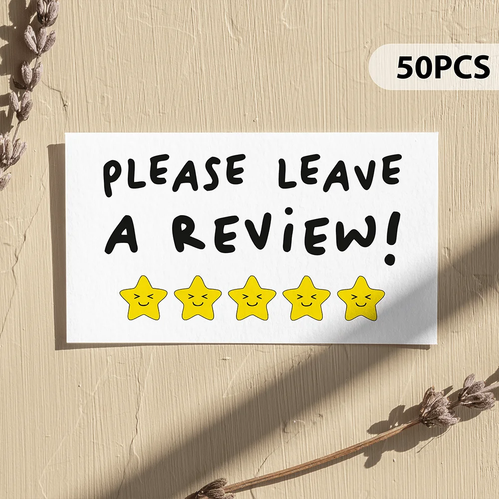 50PCS Mini Business Customer Thank You Cards, “Please Leave A Review”， Used for Small Businesses and Online Stores