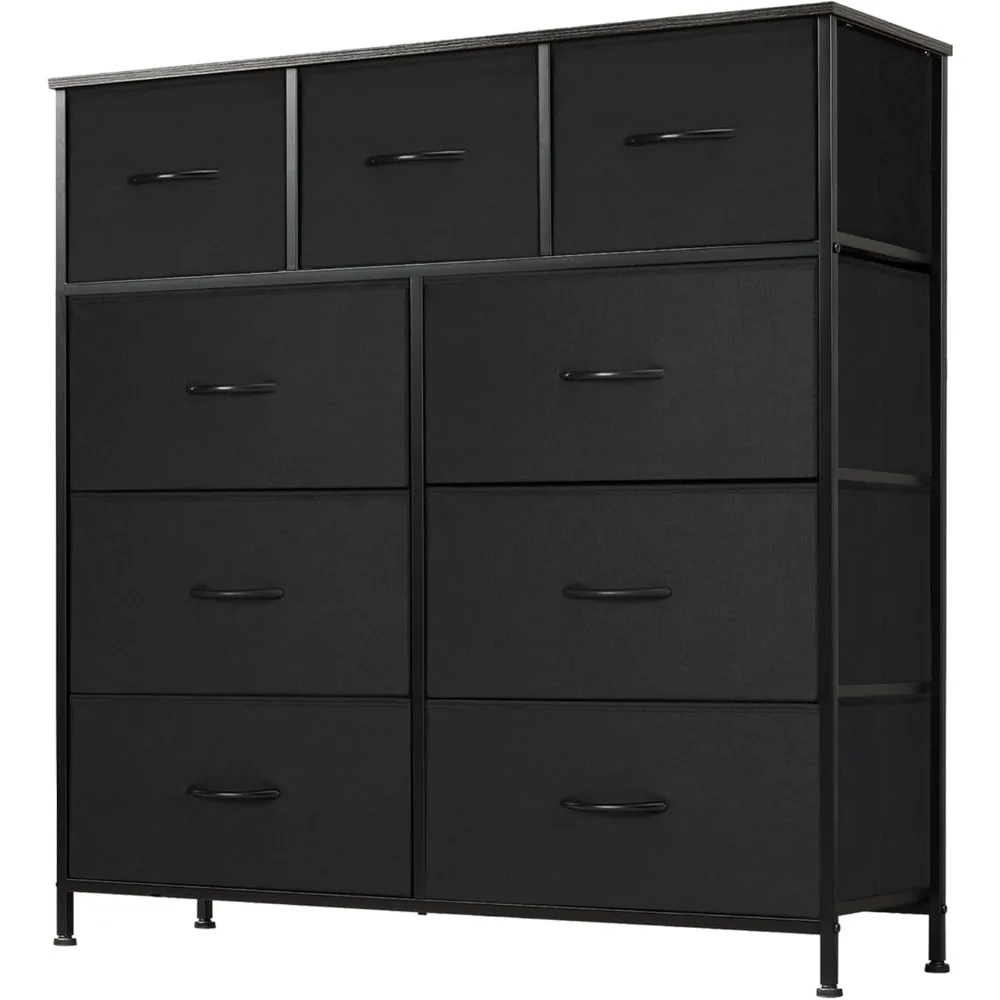 

Dresser for Bedroom, Storage Organizer with 9 Drawers, Chest of Drawers with Fabric Bins, Sturdy Metal Frame, Wood Tabletop