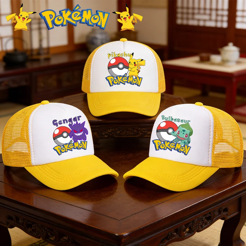 Gorra de béisbol de Pokémon, gorro amarillo de Pikachu estilo hip hop, gorra de verano para adultos, gorra con estampado de dibujos animados, gorra deportiva para exteriores, gorra de protección solar, regalos familiares Kawaii