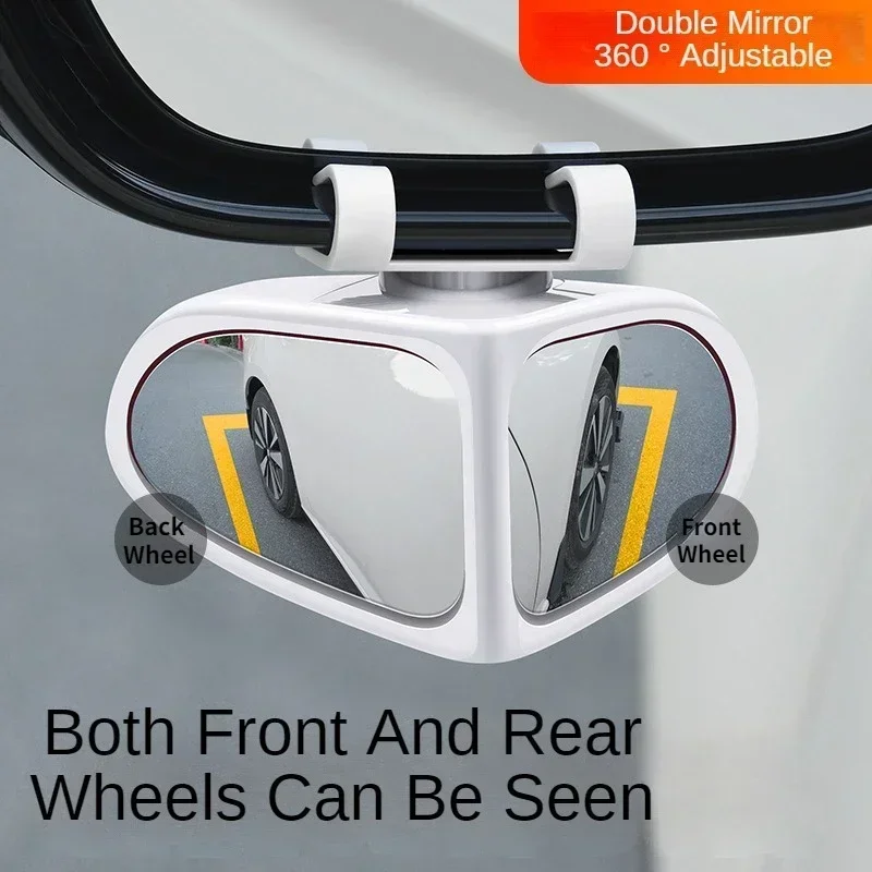 Car Blind Spot Mirror 1 Pair Front Wheel Auxiliary Rearview Double-Sided Mirror Wide Angle Mirror 360 Degree Adjustable for Cars