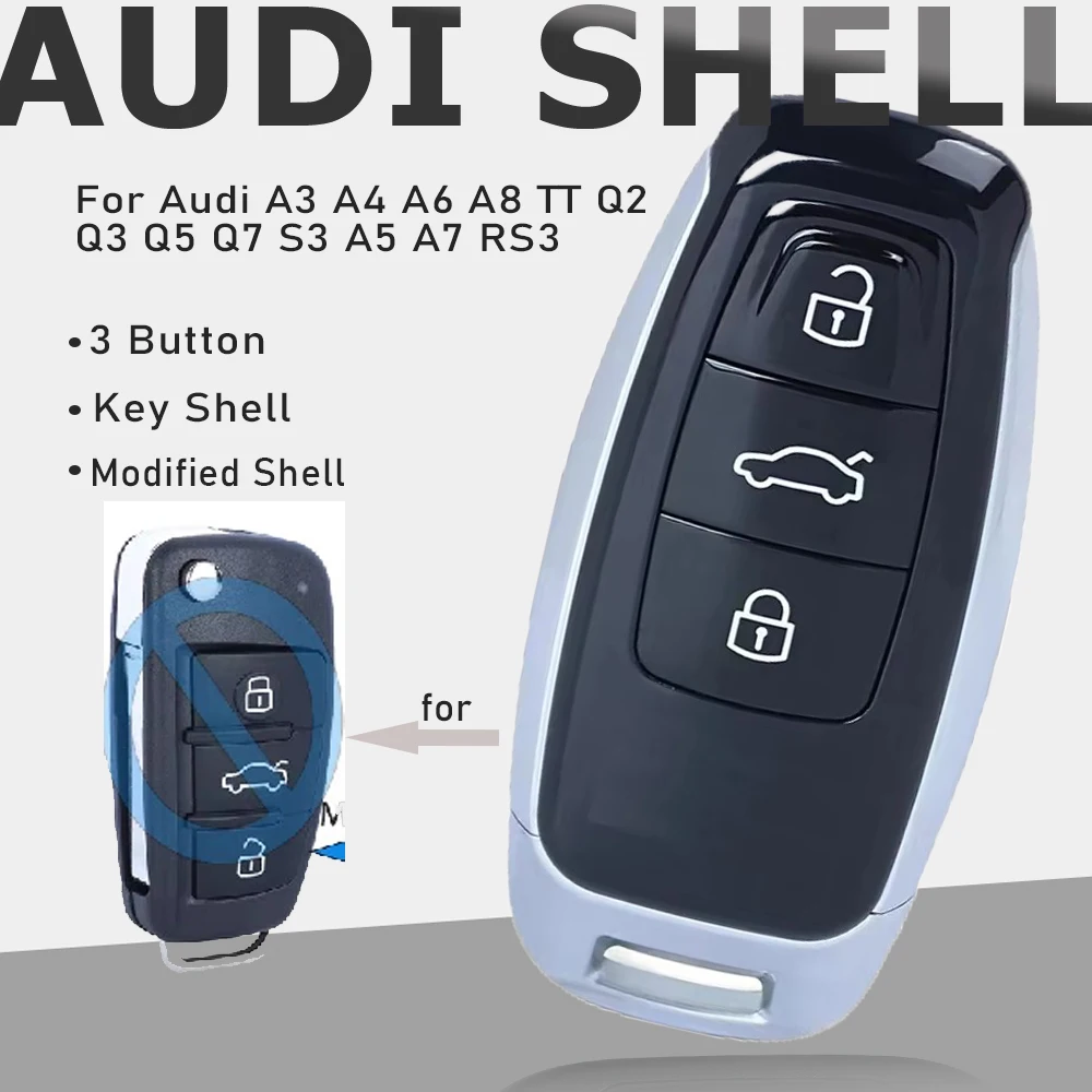 

KEYECU 3 Buttons Modified Shell Flip Remote Car Key Shell Case Fob for Audi A3 A4 A6 A8 TT Q2 Q3 Q5 Q7 S3 A5 A7 RS3