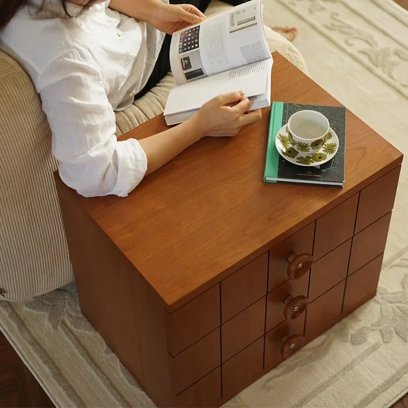 Solid wood retro, button module cabinet, bedroom bedside table, multi-functional storage cabinet