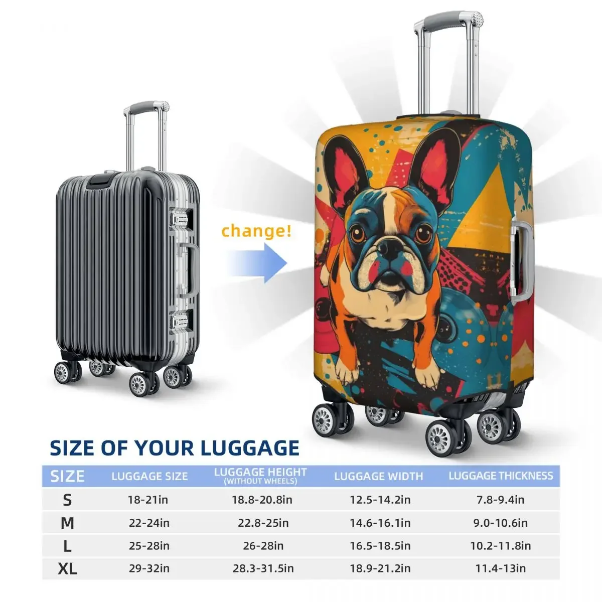 Zabawny, uroczy pokrowiec na walizkę z buldogiem francuskim na zamówienie, ochrona bagażu, na walizki podróżne o rozmiarze 18-32 cali.